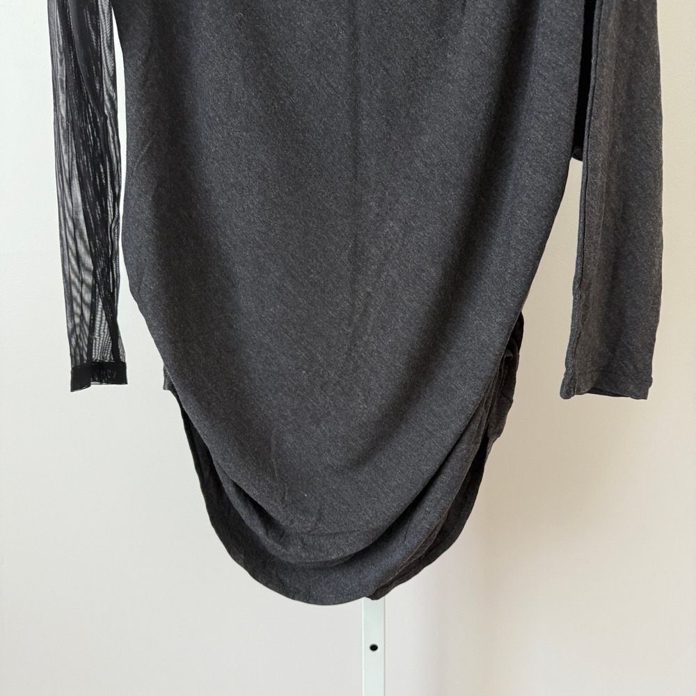 Michi sz L Gray Mesh Asymmetrical Drape Long Sleeve Top NWT Lagenlook Witchy - Picture 3 of 7
